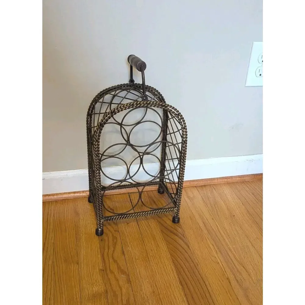 Beautiful Vintage 5 Bottle Brown Castiron Wine Rack 18